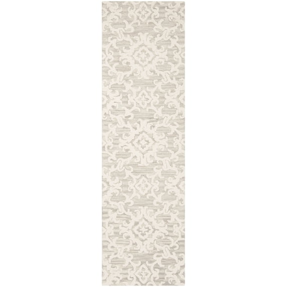 SAFAVIEH Blossom Cletus Damask Runner Rug, Grey/Ivory, 2'3" x 12'