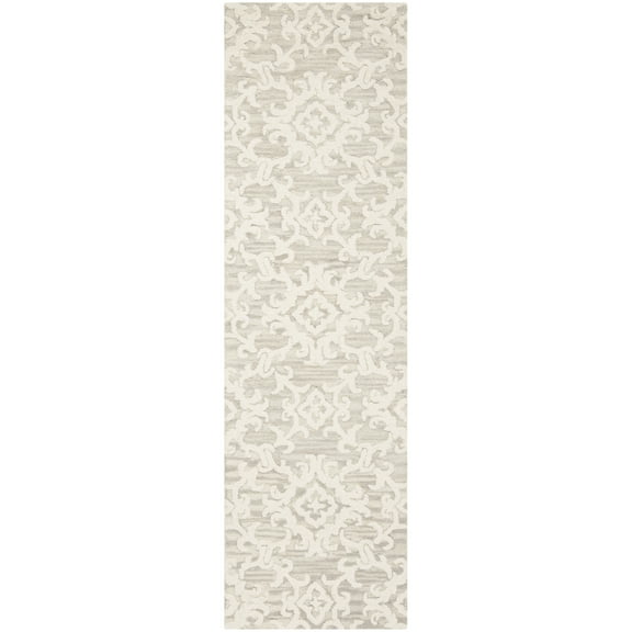 SAFAVIEH Blossom Cletus Damask Runner Rug, Grey/Ivory, 2'3" x 6'