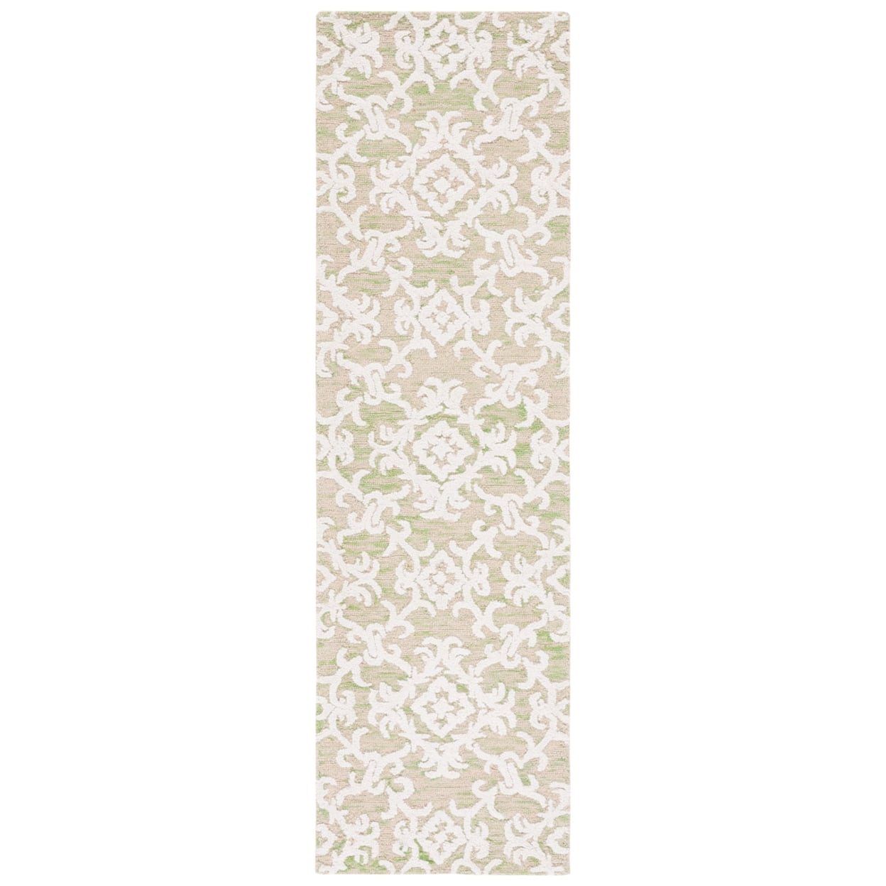 Light Green and Ivory Hand Tufted Wool Runner Rug