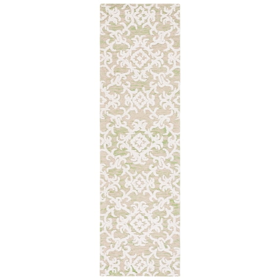 SAFAVIEH Blossom Cletus Damask Runner Rug, Light Green/Ivory, 2'3" x 8'