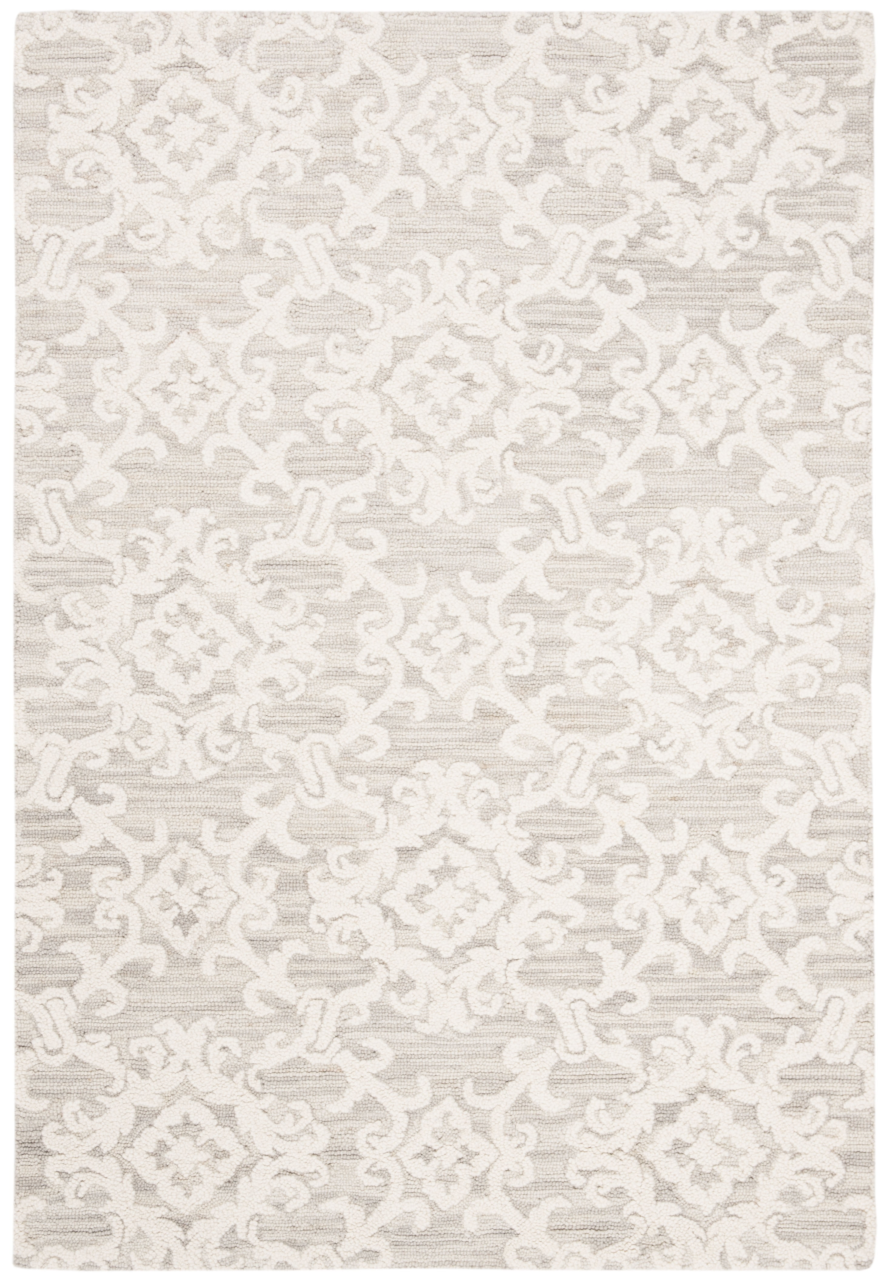 Elegant Gray Floral Hand-Tufted Wool Area Rug, 4' x 6'