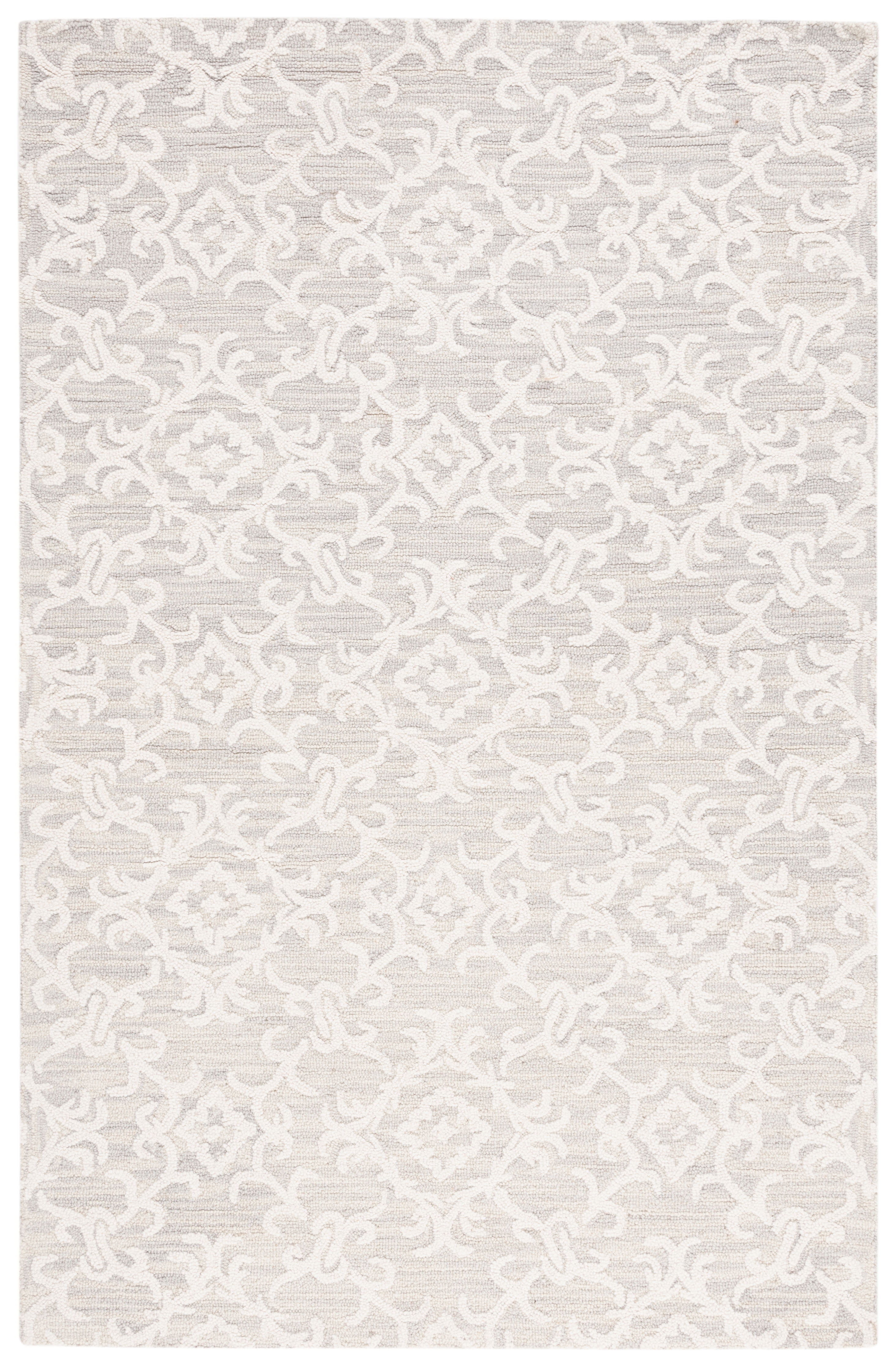 Handmade Off-White Floral Wool Rectangular Area Rug
