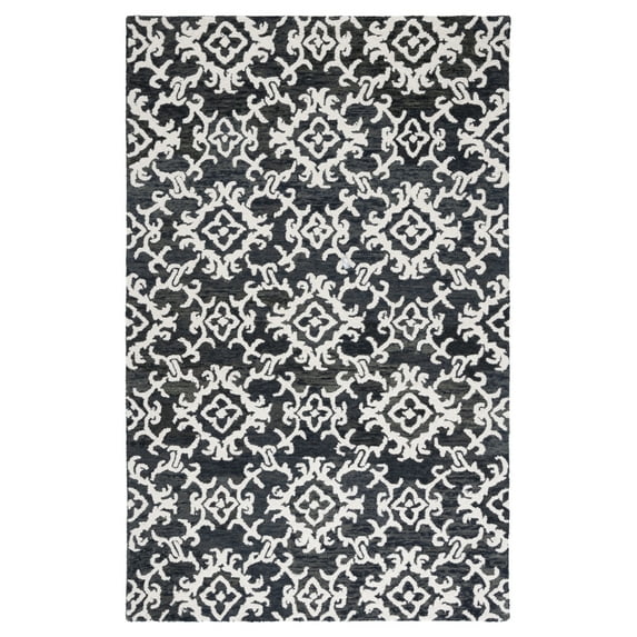 SAFAVIEH Blossom Cletus Geometric Wool Area Rug, Black/Ivory, 4' x 6'