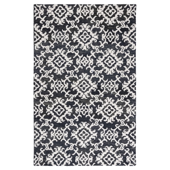 SAFAVIEH Blossom Cletus Geometric Wool Area Rug, Black/Ivory, 6' x 6' Square