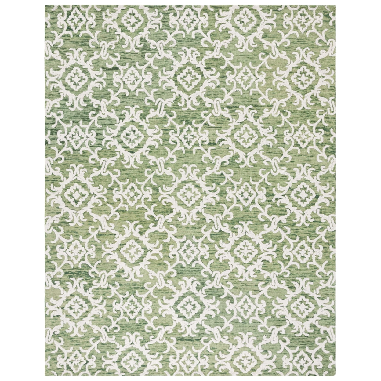 Ivory and Green Handmade Wool 10' x 14' Tufted Area Rug