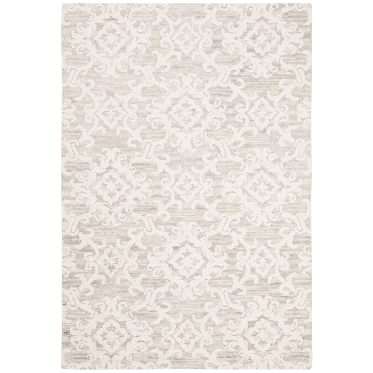 Handmade Grey and Ivory Floral Wool Tufted Rug, 2'3" x 4'