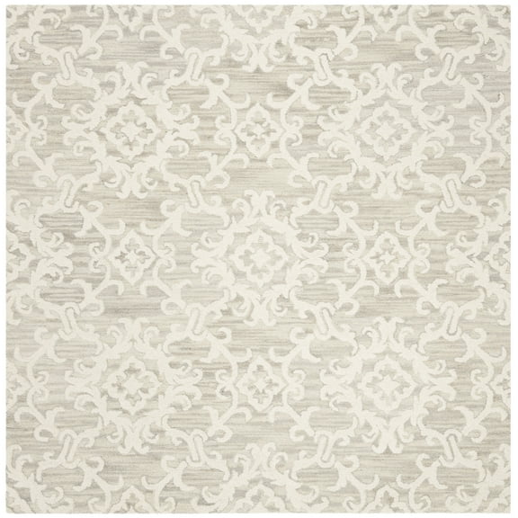 SAFAVIEH Blossom Cletus Geometric Wool Area Rug, Grey/Ivory, 4' x 4' Square