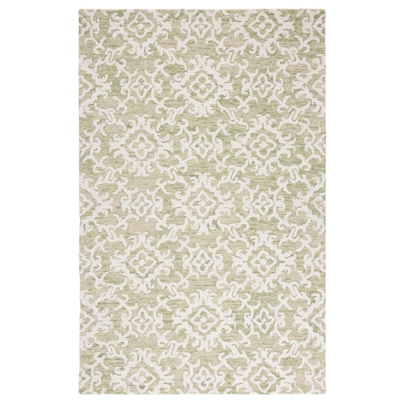 SAFAVIEH Blossom Cletus Geometric Wool Area Rug, Light Green/Ivory, 4' x 6'