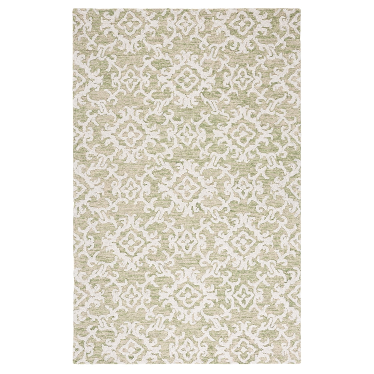 Ivory Floral Tufted Wool Rectangular Area Rug 5' x 8'