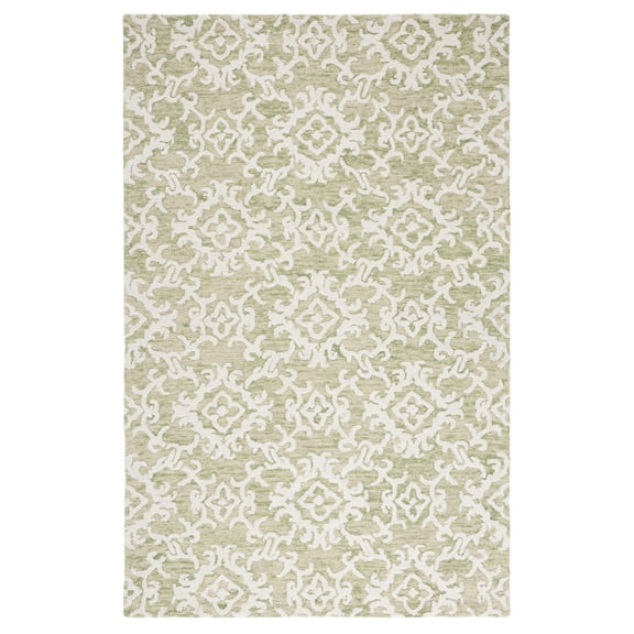 SAFAVIEH Blossom Cletus Geometric Wool Area Rug, Light Green/Ivory, 9' x 12'