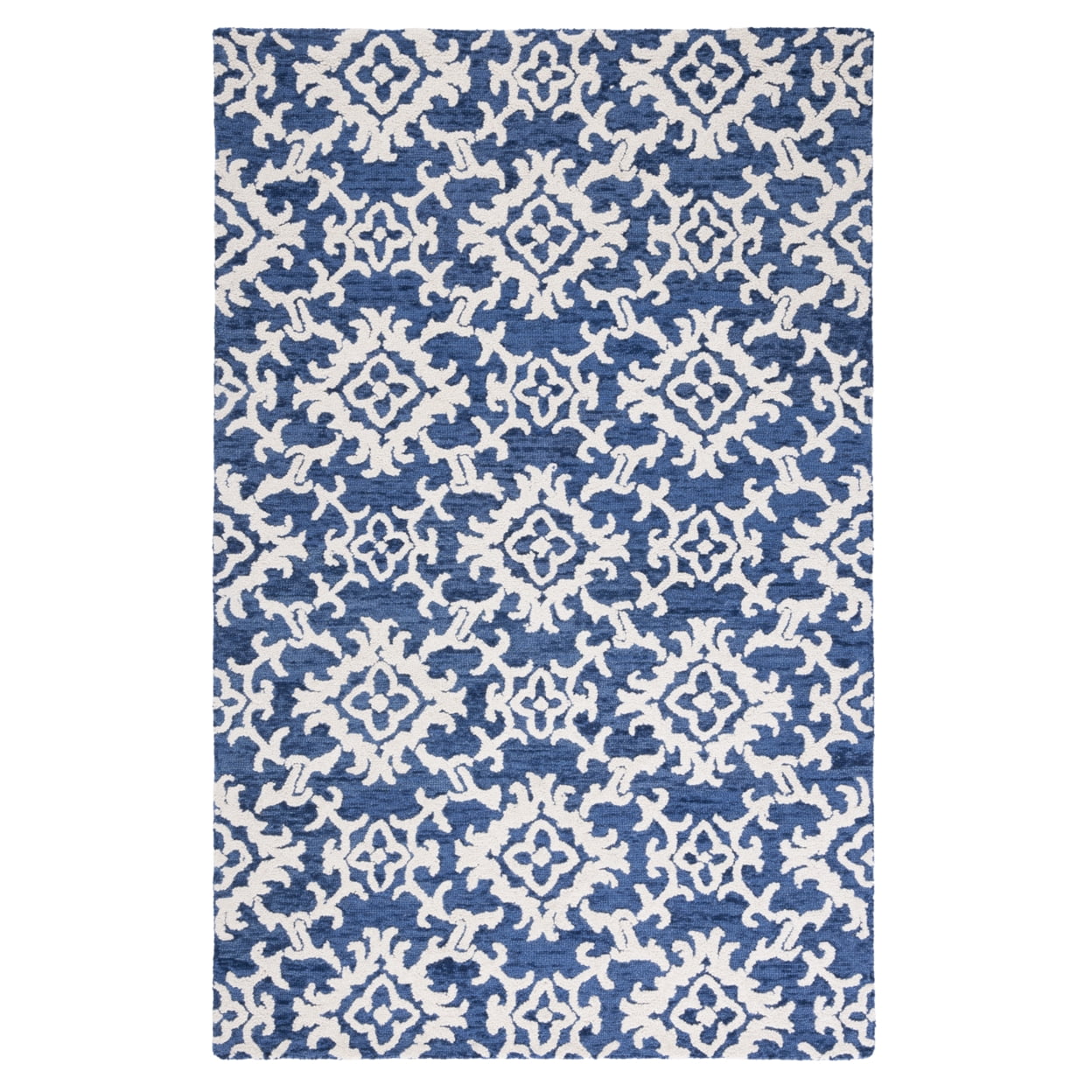 Ivory and Navy Hand Tufted Wool 4' x 6' Area Rug
