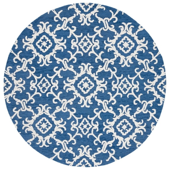 SAFAVIEH Blossom Cletus Geometric Wool Area Rug, Navy/Ivory, 6' x 6' Round
