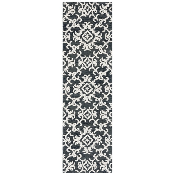 SAFAVIEH Blossom Cletus Geometric Wool Runner Rug, Black/Ivory, 2'3" x 8'