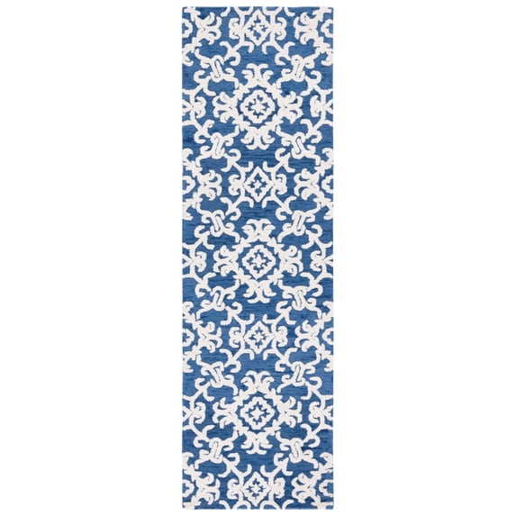 SAFAVIEH Blossom Cletus Geometric Wool Runner Rug, Navy/Ivory, 2'3" x 8'