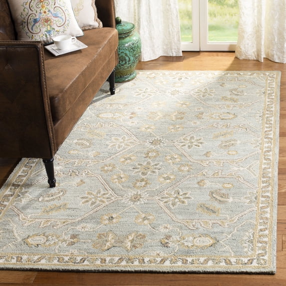 SAFAVIEH Blossom Constantine Floral Traditional Wool Area Rug, Slate/Beige, 6' x 6' Square