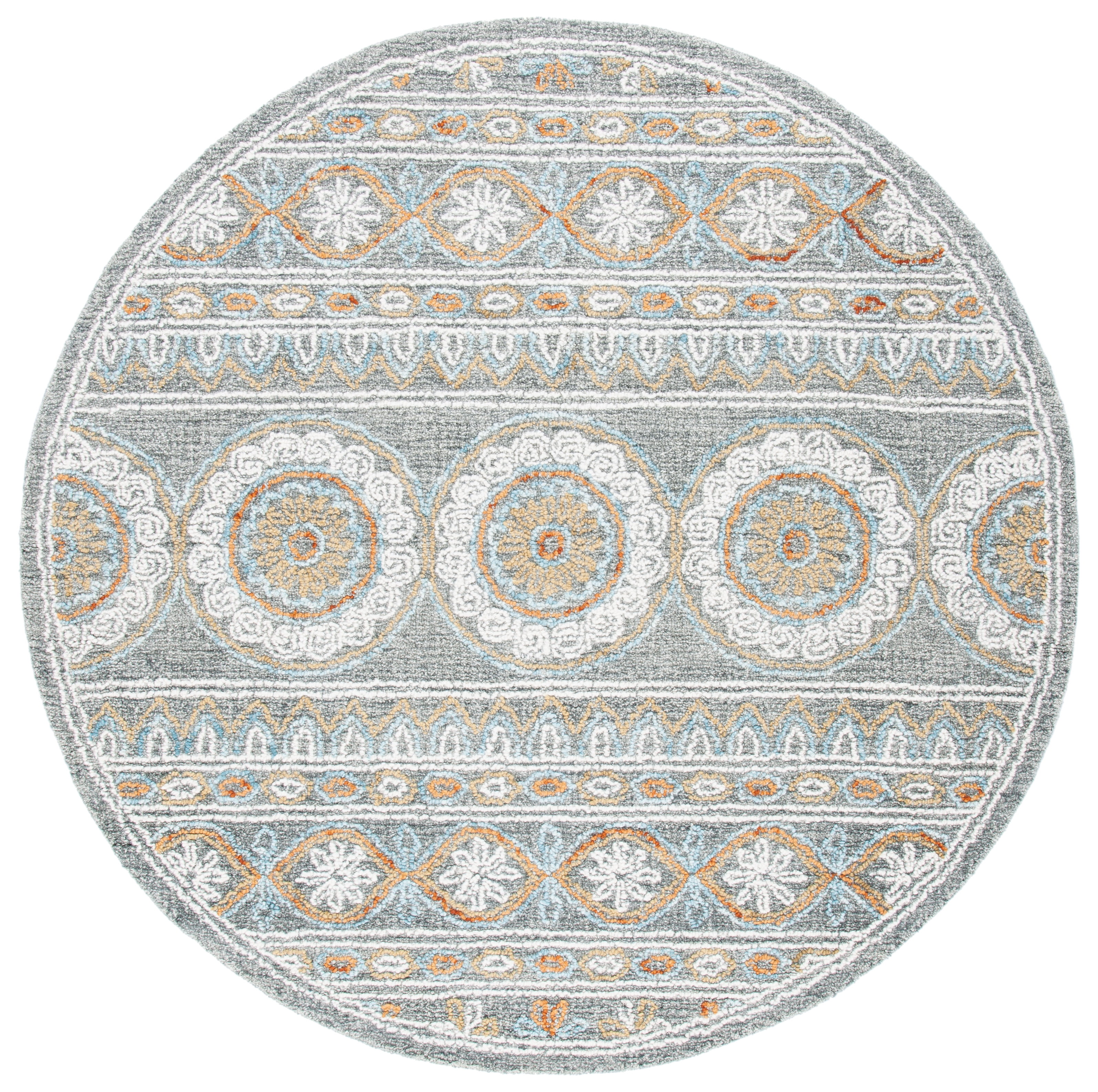 SAFAVIEH Blossom Dacre Floral Area Rug, Grey/Ivory, 6' x 6' Round