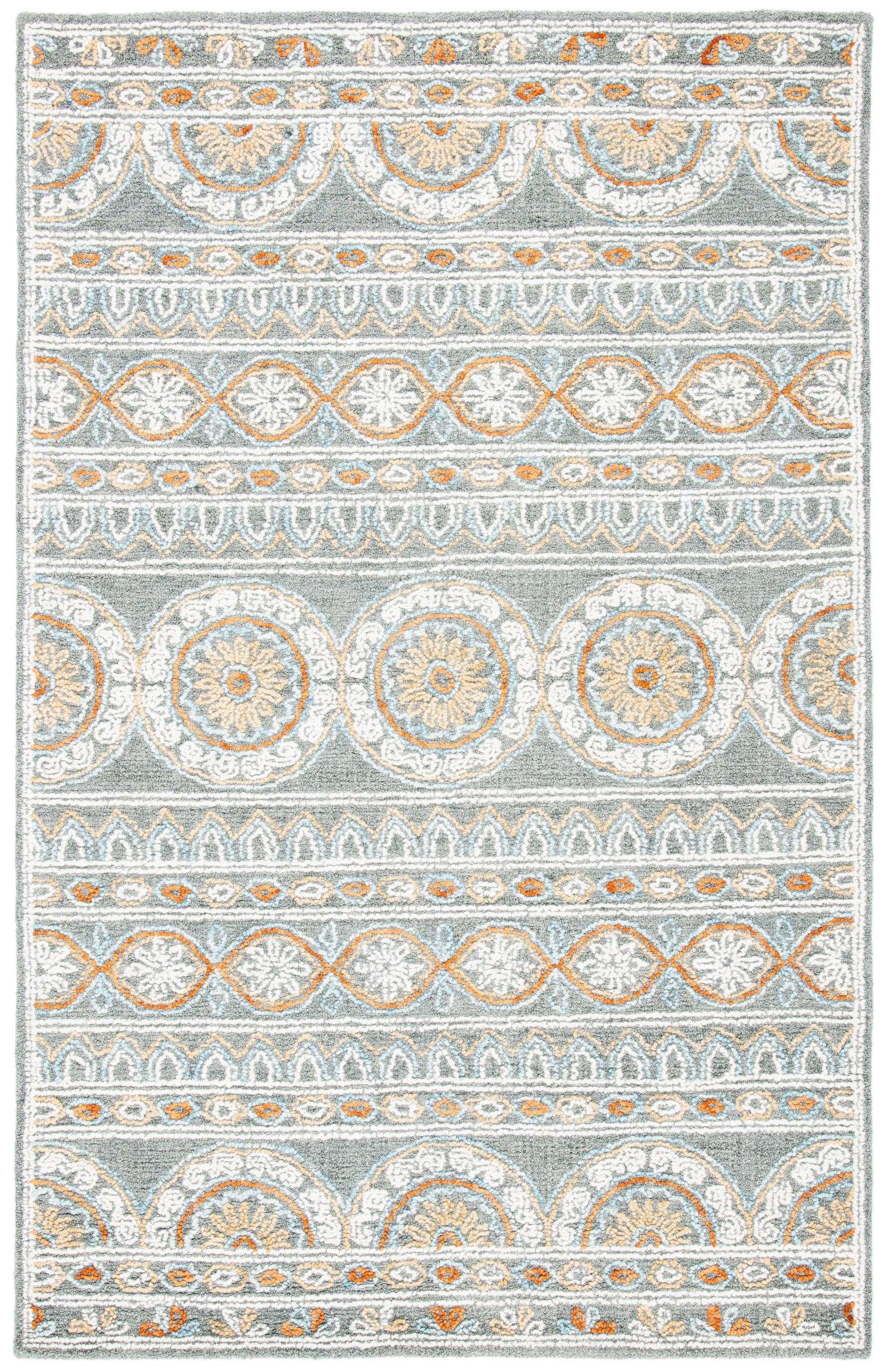 Ivory Floral Tufted Wool Rectangular Area Rug, 6' x 9'