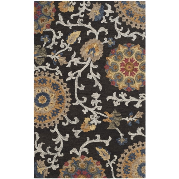 SAFAVIEH Blossom Danny Floral Wool Area Rug, Charcoal/Multi, 3' x 5'