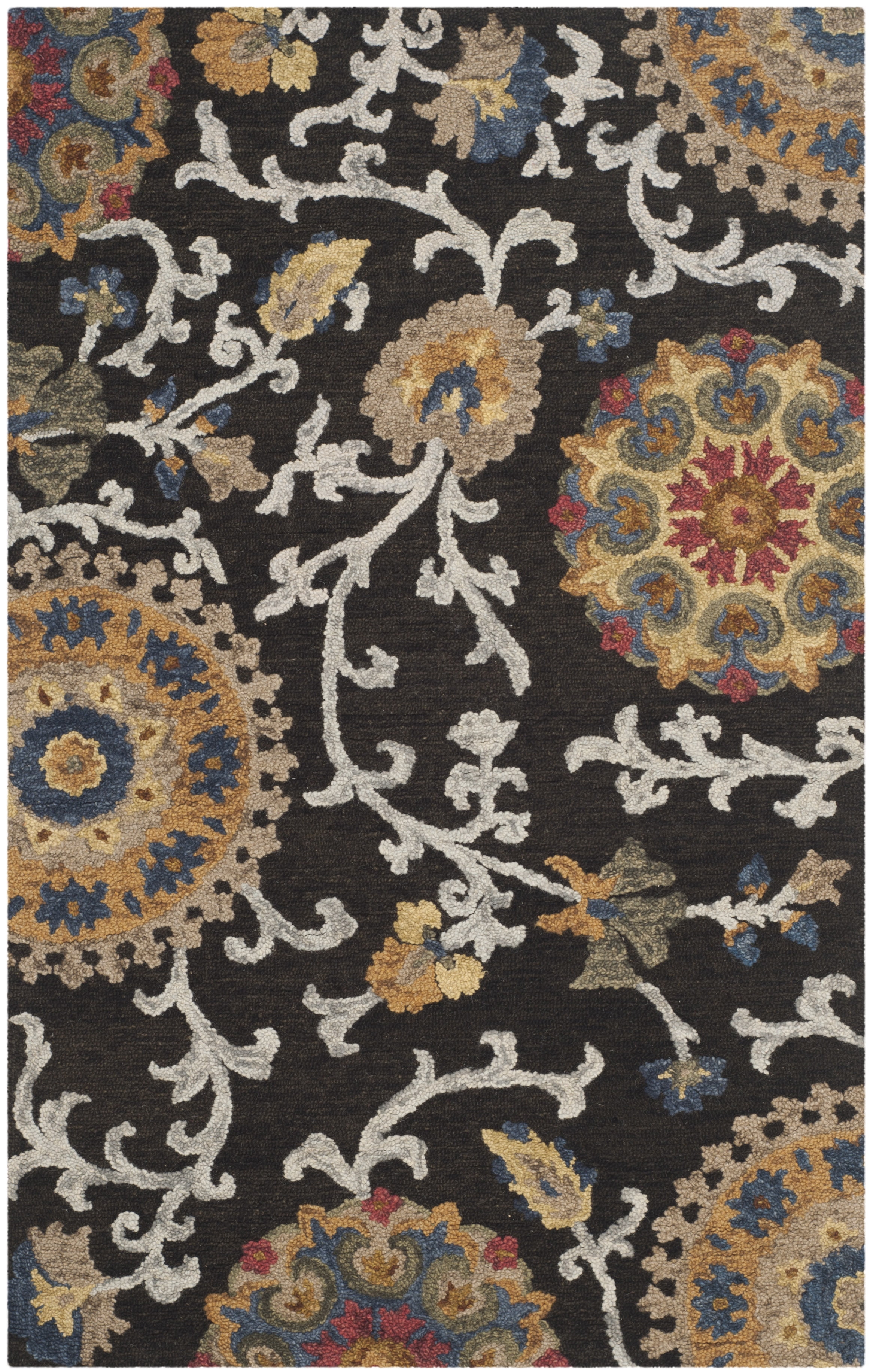 Handmade Charcoal and Multi Wool Tufted Floral Area Rug