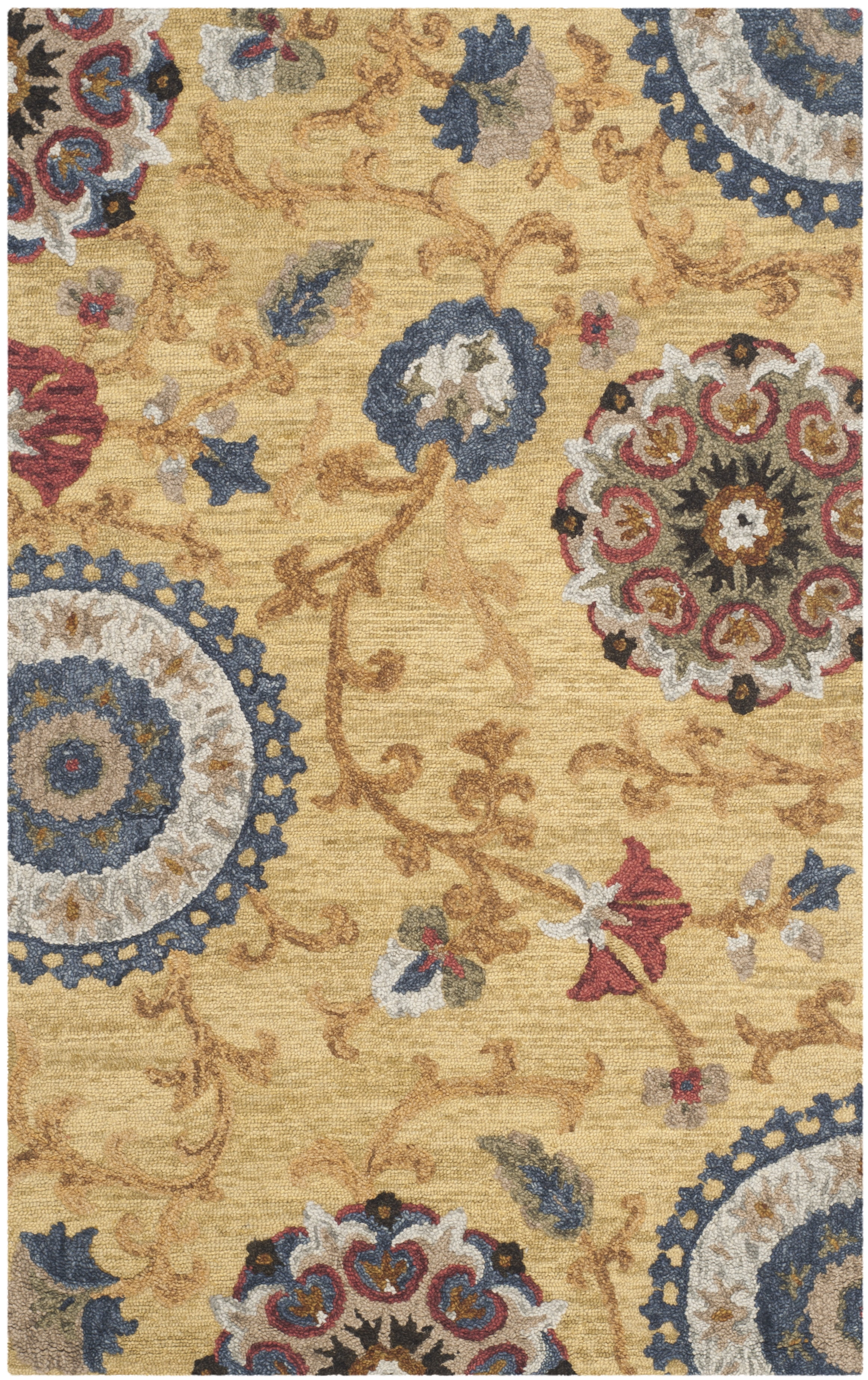 Handmade Floral Gold and Multicolor Tufted Wool Accent Rug 3' x 5'
