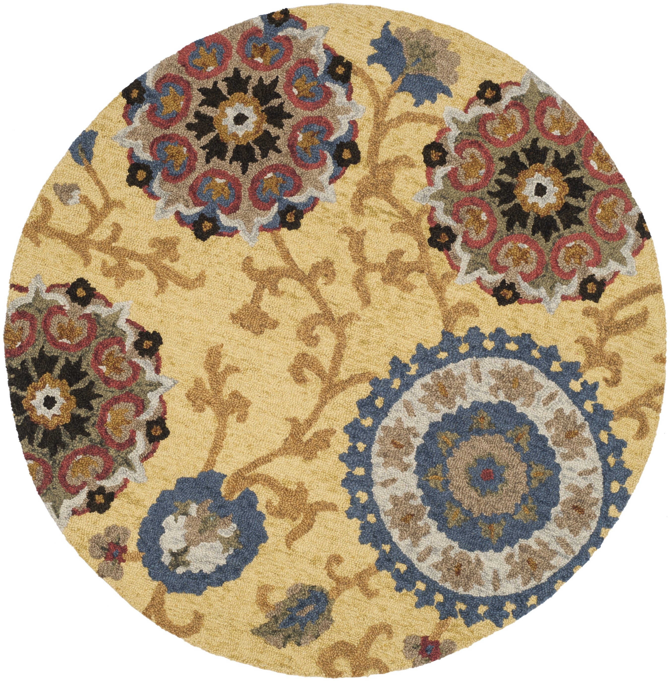SAFAVIEH Blossom Danny Floral Wool Area Rug, Gold/Multi, 4' x 4' Round