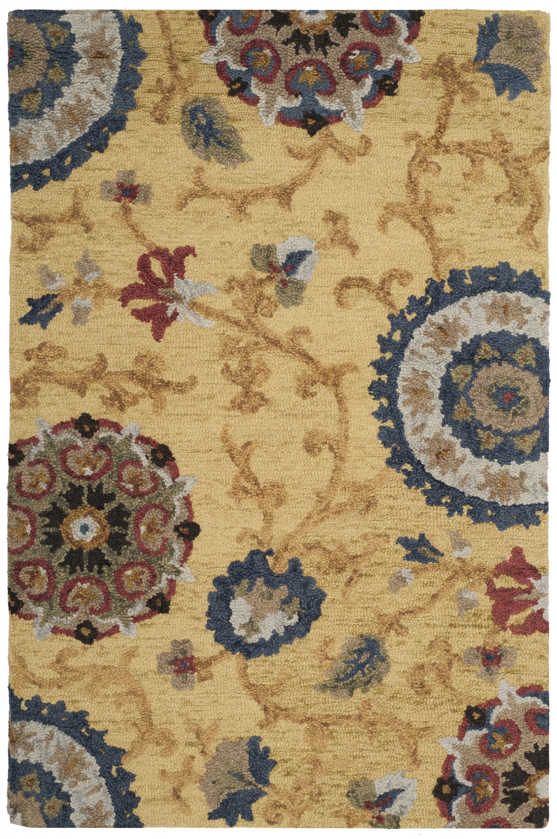 Gold and Multi 4' x 6' Tufted Wool Area Rug