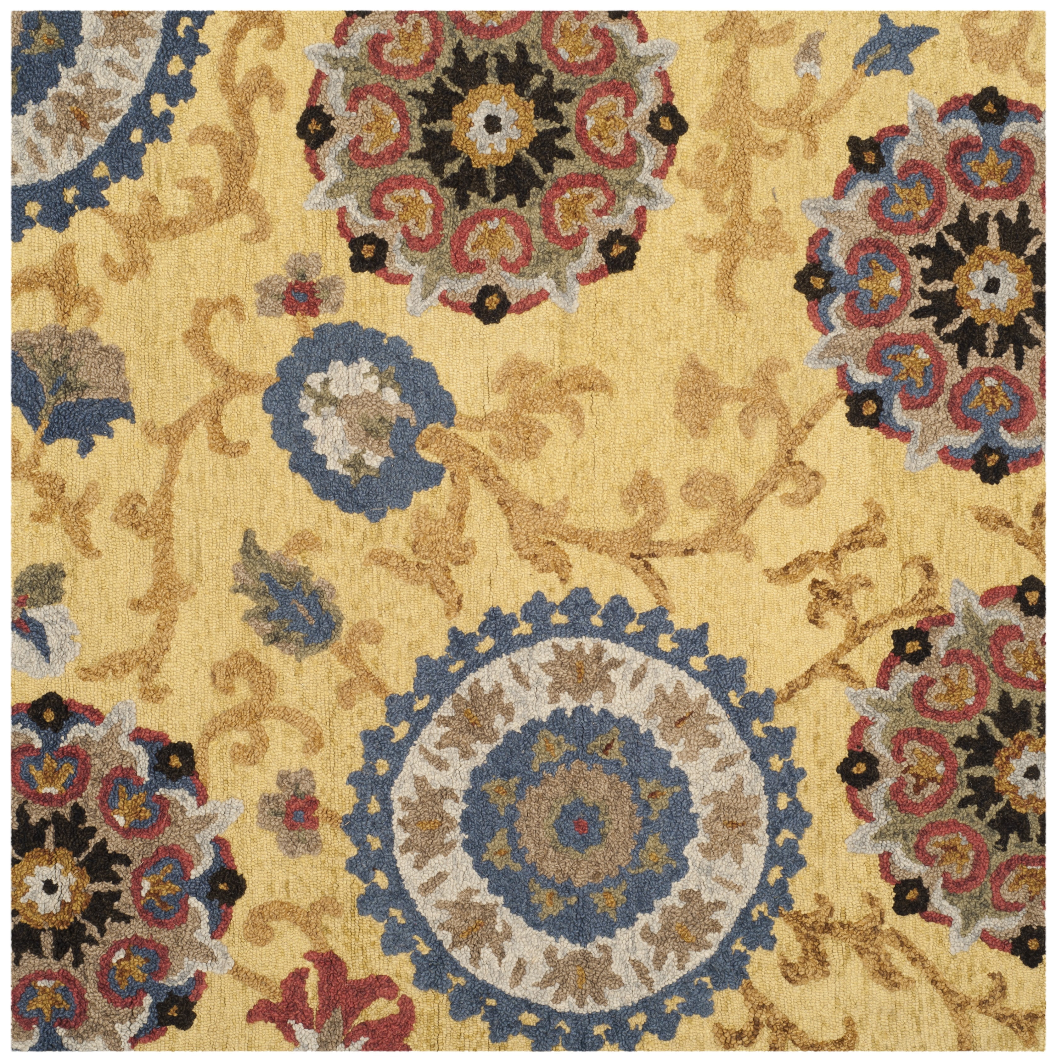 SAFAVIEH Blossom Danny Floral Wool Area Rug, Gold/Multi, 8' x 8' Square