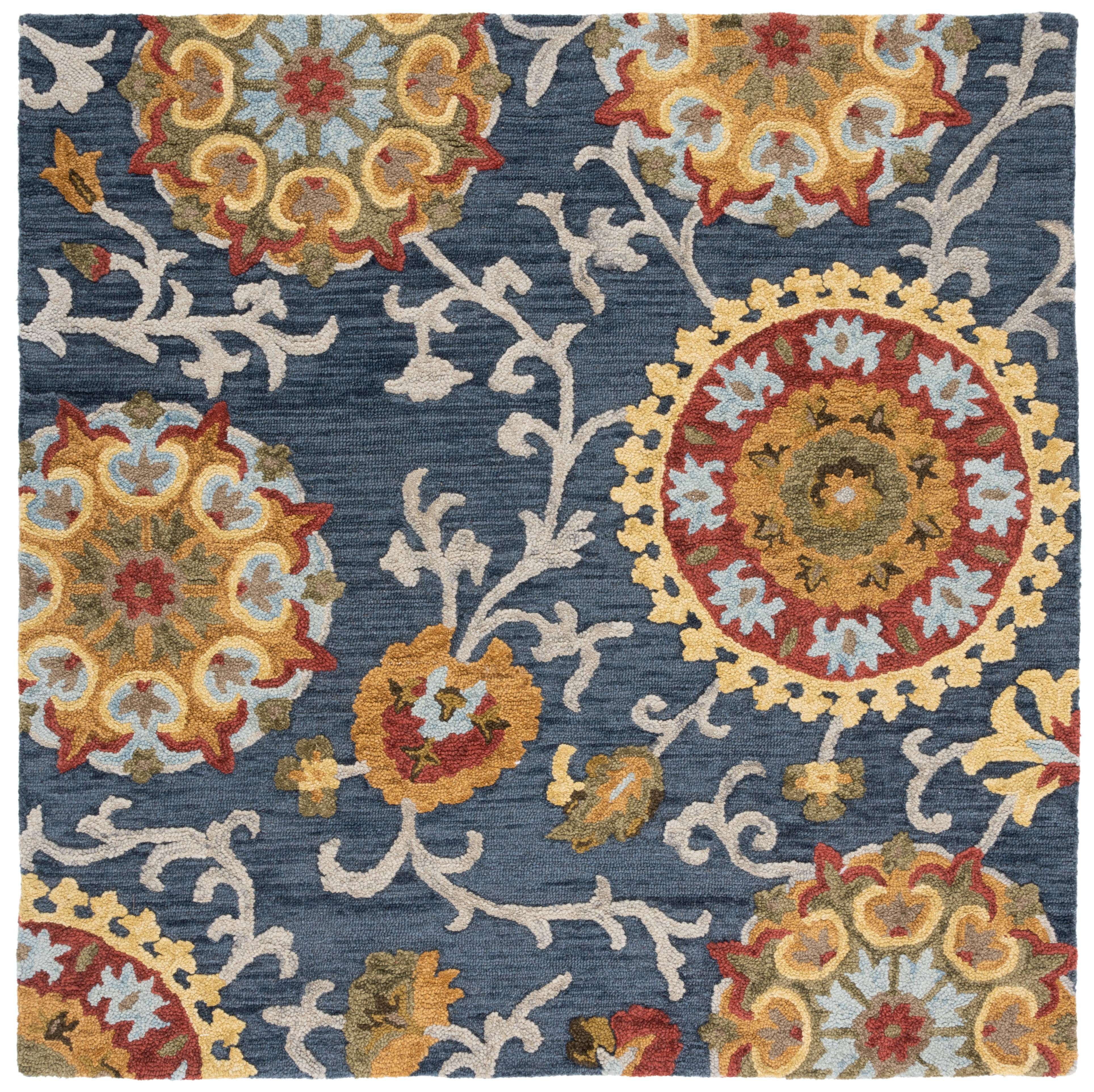 Handmade Blue Wool Tufted Square Area Rug