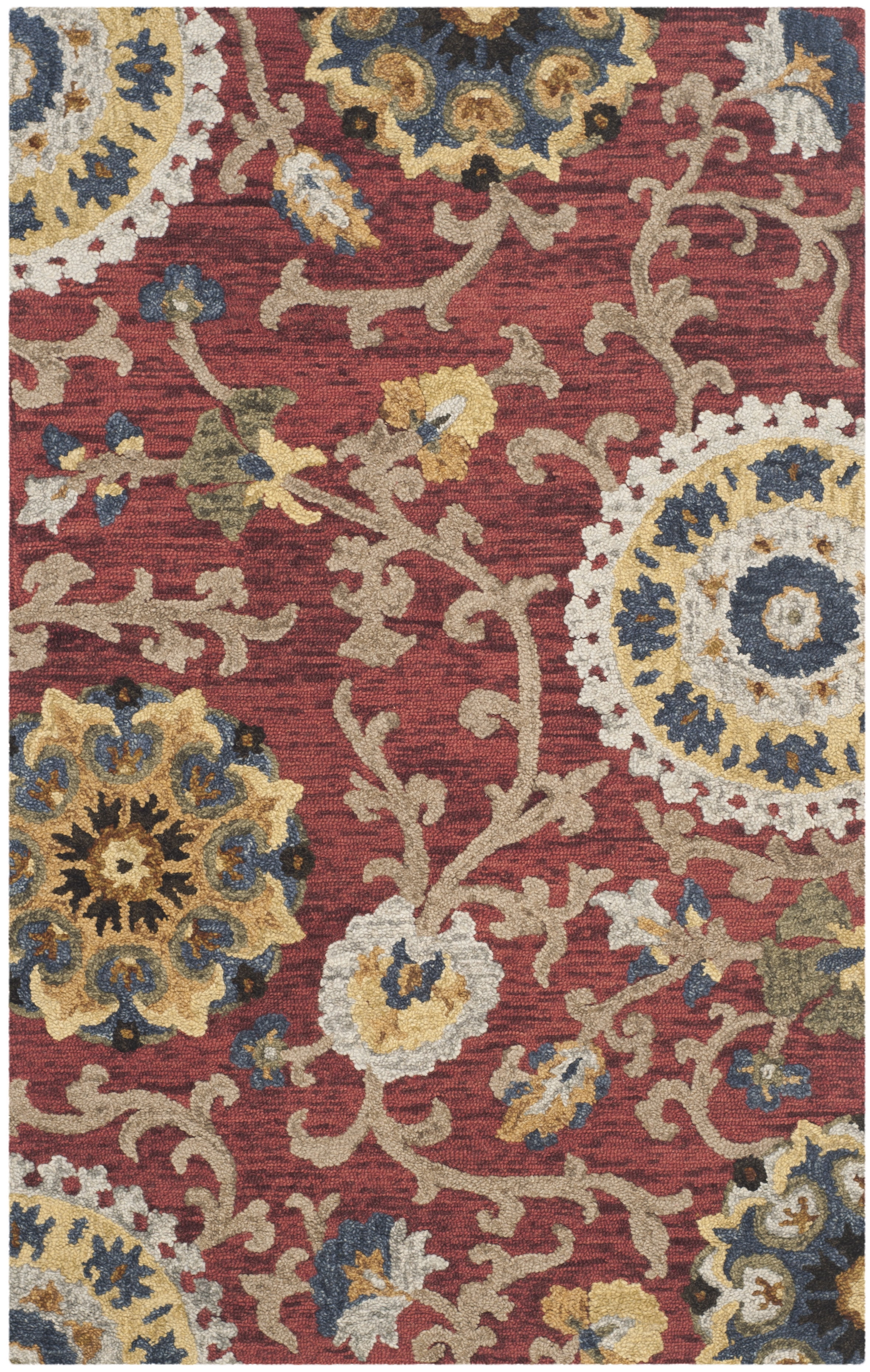 Handmade Tufted Blossom Red Floral Wool Accent Rug 30"x4"