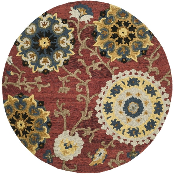 SAFAVIEH Blossom Danny Floral Wool Area Rug, Red/Multi, 4' x 4' Round