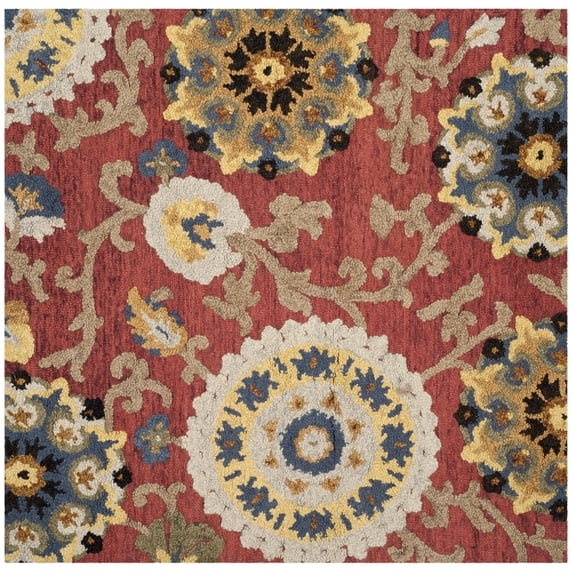 SAFAVIEH Blossom Danny Floral Wool Area Rug, Red/Multi, 8' x 8' Square