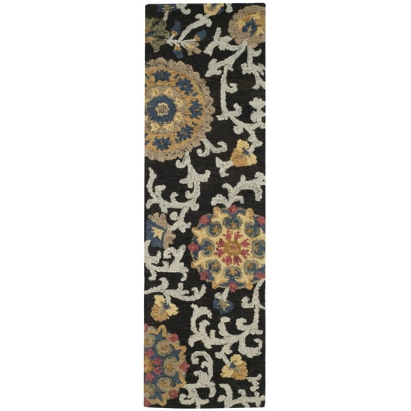 SAFAVIEH Blossom Danny Floral Wool Runner Rug, Charcoal/Multi, 2'3" x 14'