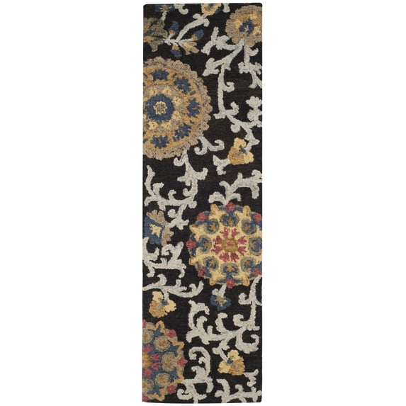 SAFAVIEH Blossom Danny Floral Wool Runner Rug, Charcoal/Multi, 2'3" x 6'