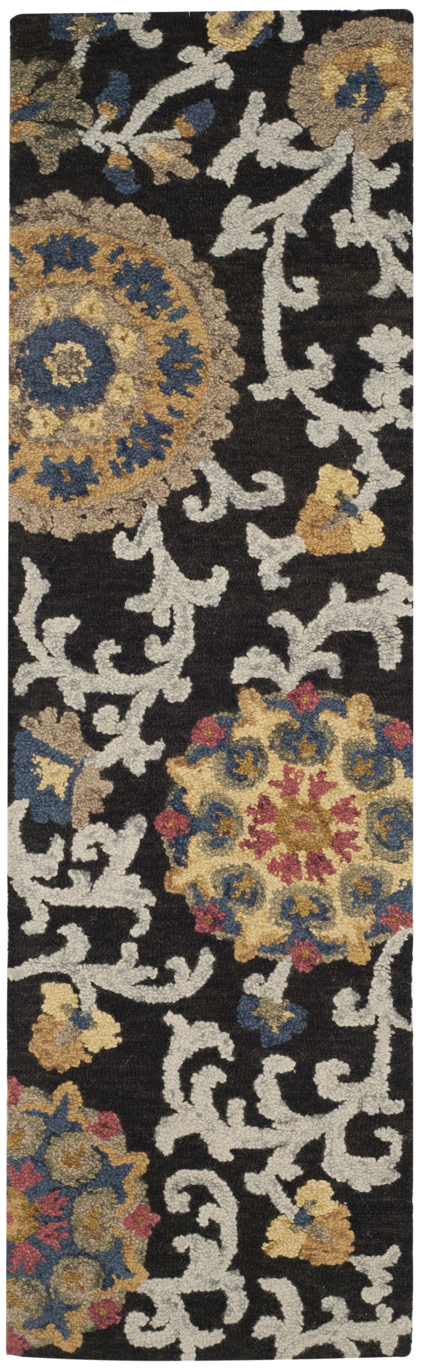 Handmade Charcoal and Multicolor Wool Floral Runner Rug