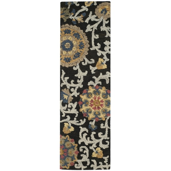SAFAVIEH Blossom Danny Floral Wool Runner Rug, Charcoal/Multi, 2'3" x 8'