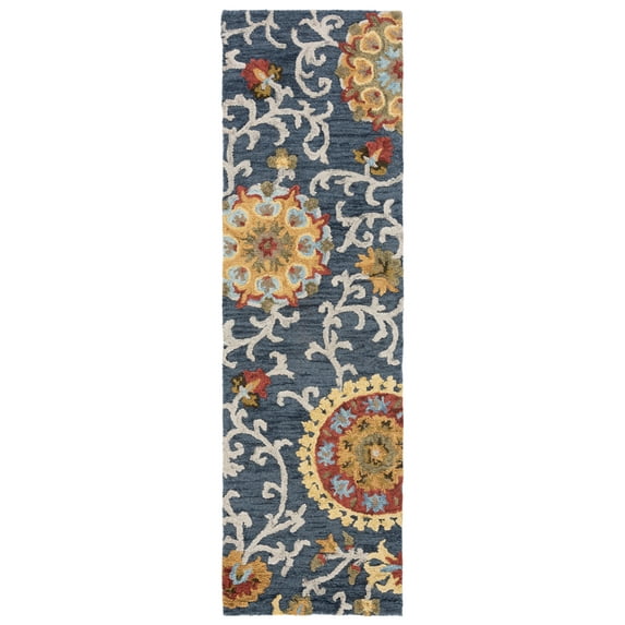 SAFAVIEH Blossom Danny Floral Wool Runner Rug, Navy/Multi, 2'3" x 6'