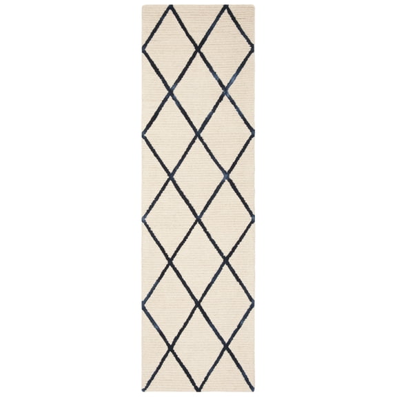 SAFAVIEH Blossom Deangelo Graphic Print Wool Runner Rug, Ivory/Navy, 2'3" x 8'