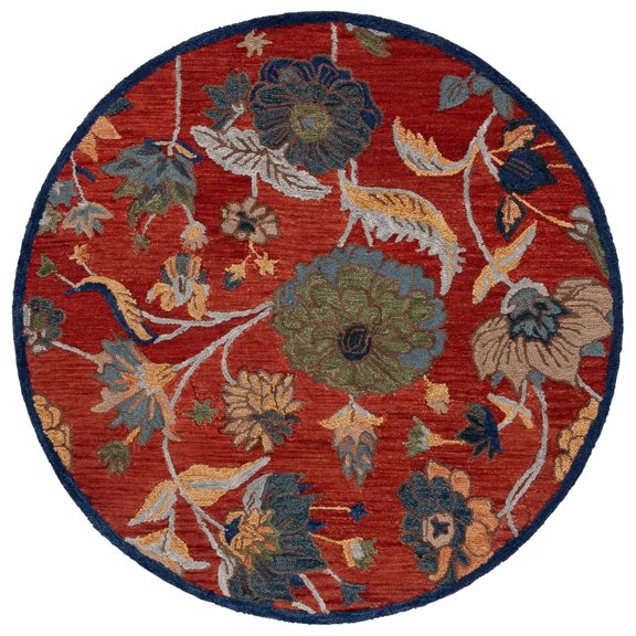 SAFAVIEH Blossom Dederick Floral Area Rug, Orange/Blue, 6' x 6' Round