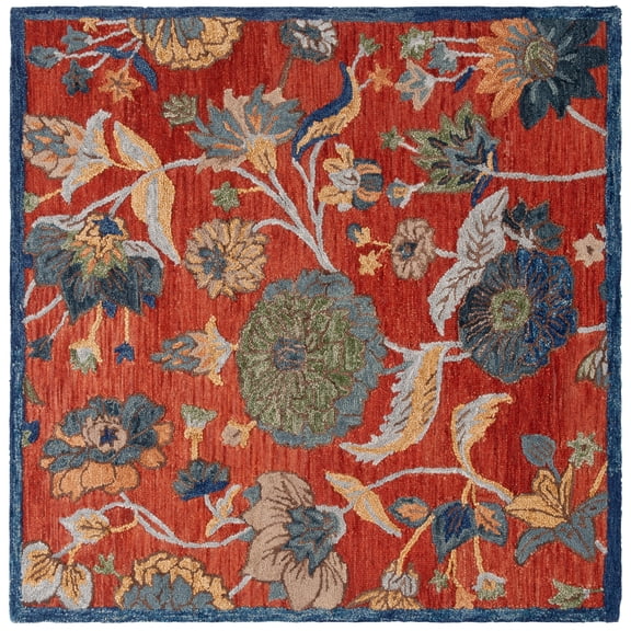SAFAVIEH Blossom Dederick Floral Area Rug, Orange/Blue, 6' x 6' Square