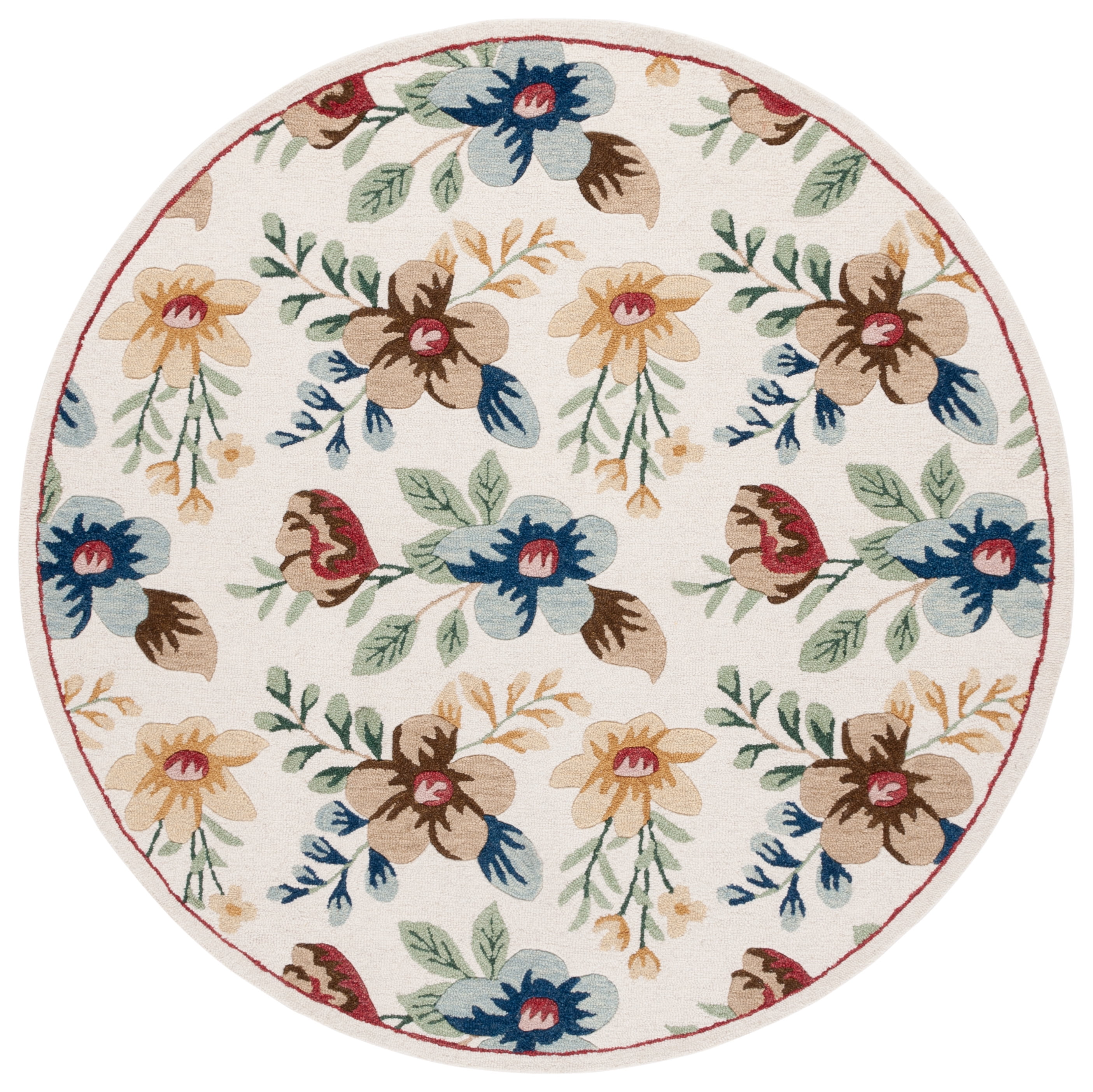 SAFAVIEH Blossom Derren Floral Area Rug, Ivory/Blue, 6' x 6' Round