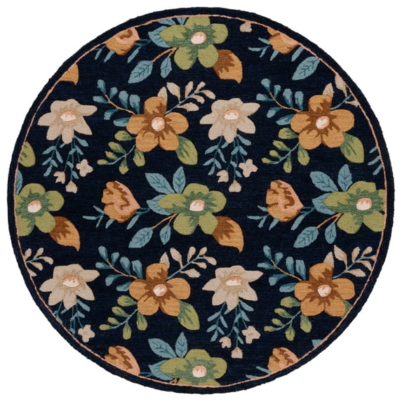 SAFAVIEH Blossom Derren Floral Area Rug, Navy/Green, 6' x 6' Round