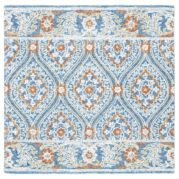 SAFAVIEH Blossom Dima Damask Area Rug, Navy/Yellow, 6' x 6' Square