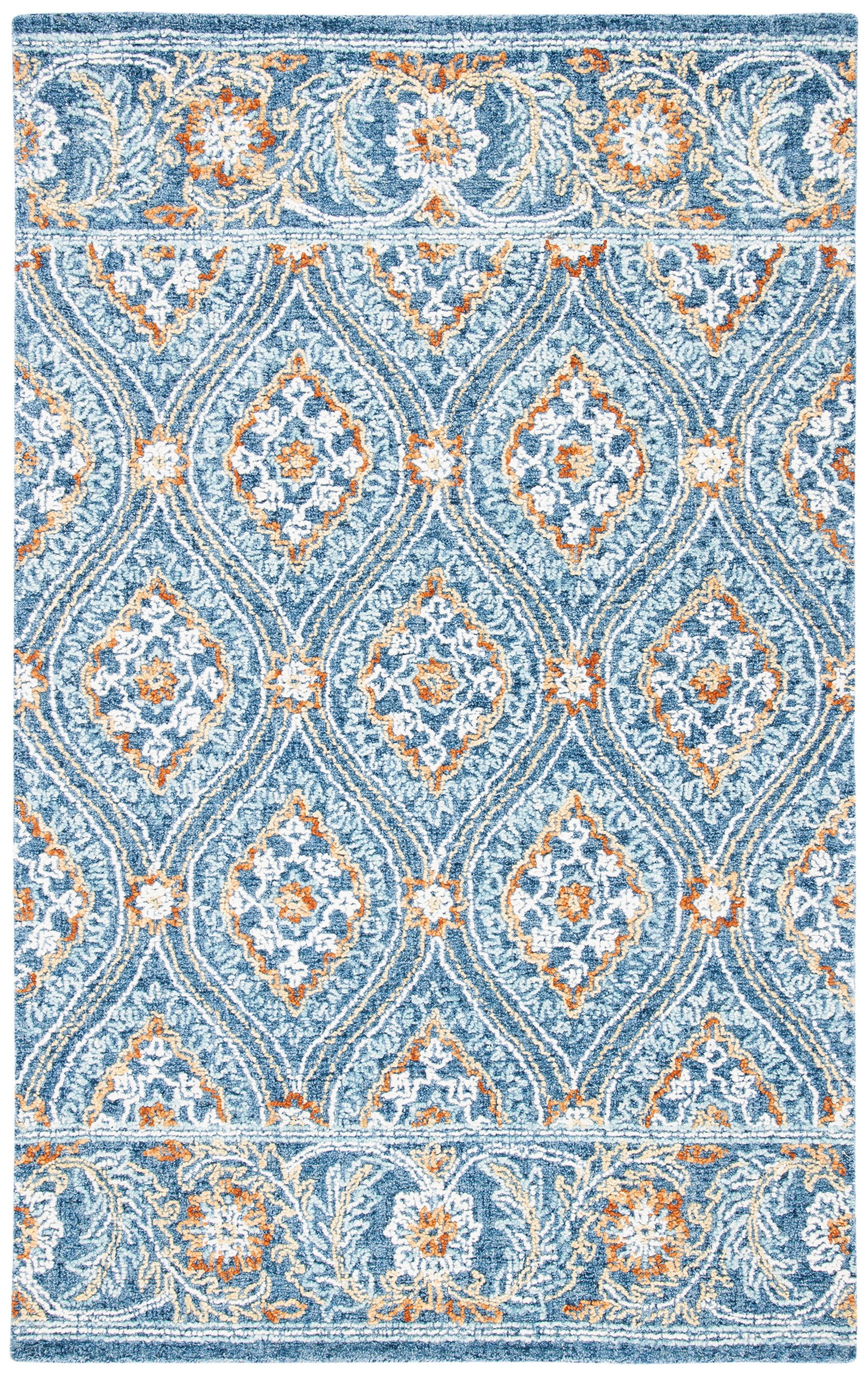 Handmade Blue Floral Wool 8' x 10' Tufted Area Rug