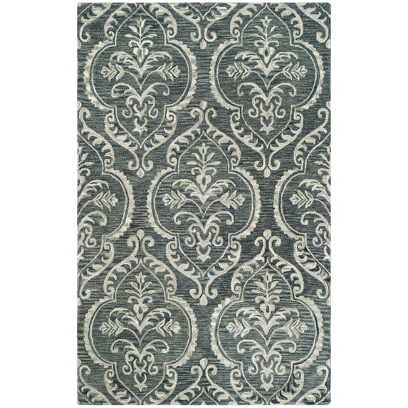 SAFAVIEH Blossom Eilish Damask Floral Wool Area Rug, Blue/Sage, 8' x 10'