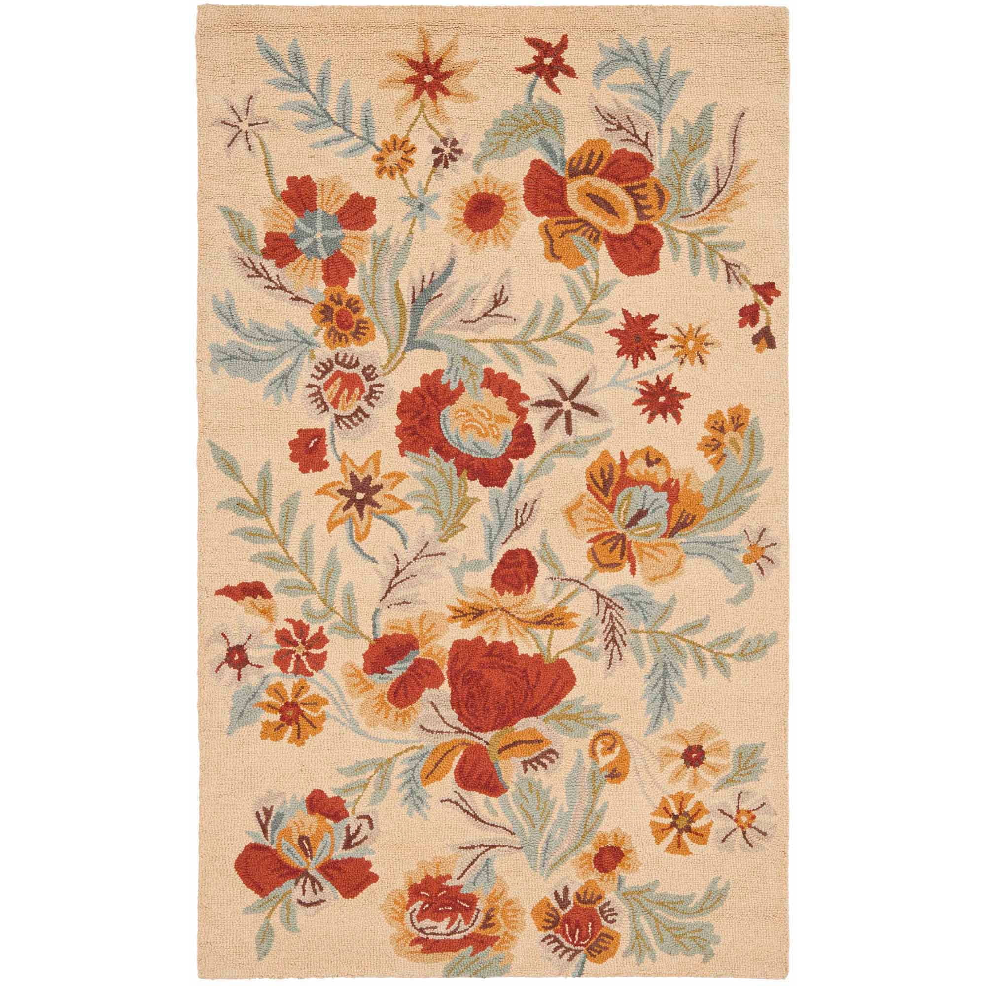 Beige Multicolor Floral Wool 5' x 8' Handmade Area Rug