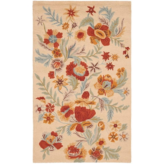 SAFAVIEH Blossom Emely Floral Flowers Wool Area Rug, Beige/Multi, 5' x 8'