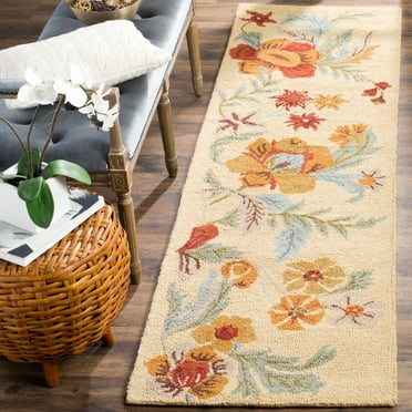 SAFAVIEH Blossom Emely Floral Flowers Wool Runner Rug, Beige/Multi, 2'3" x 8'
