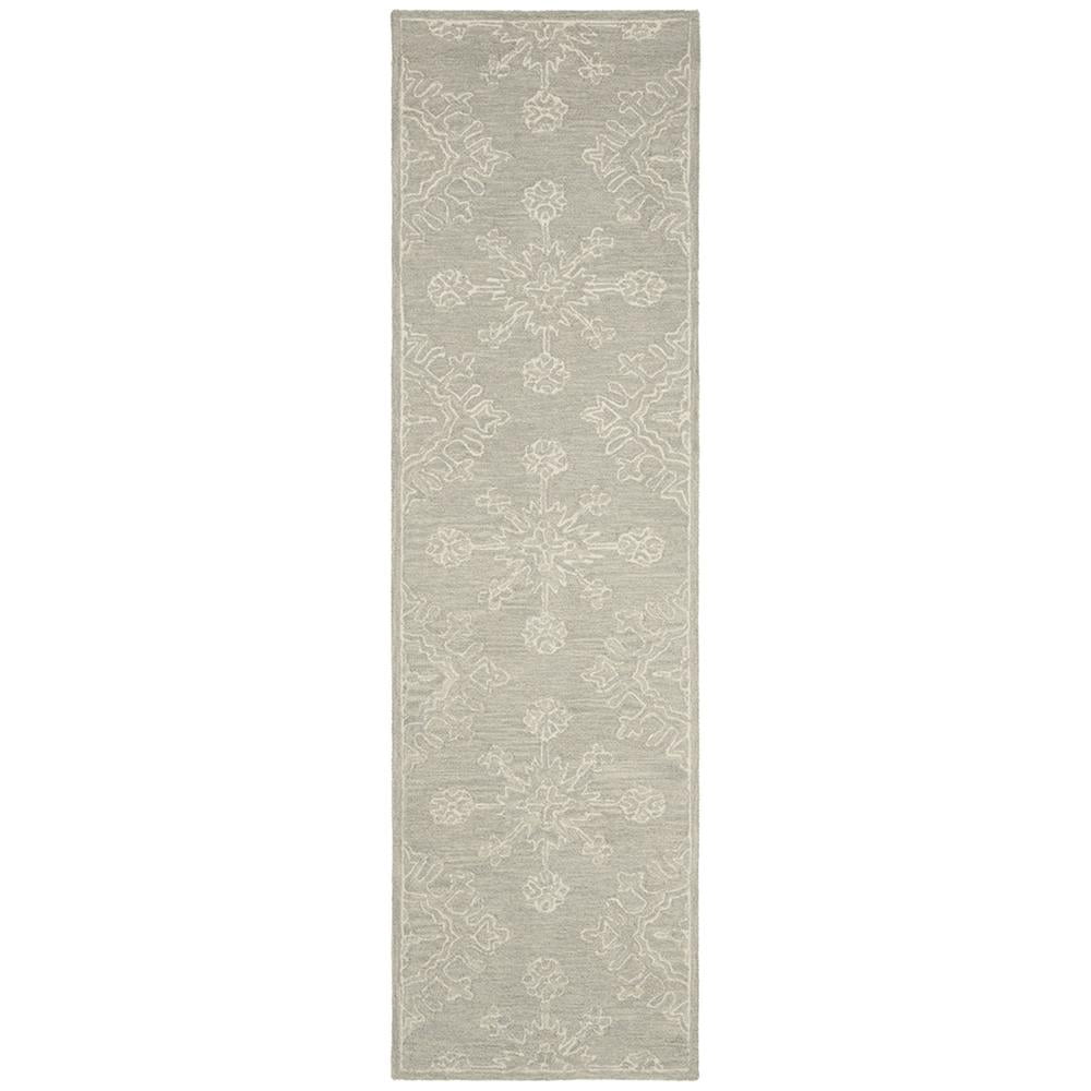 Gray Floral Tufted Handmade Wool Runner Rug