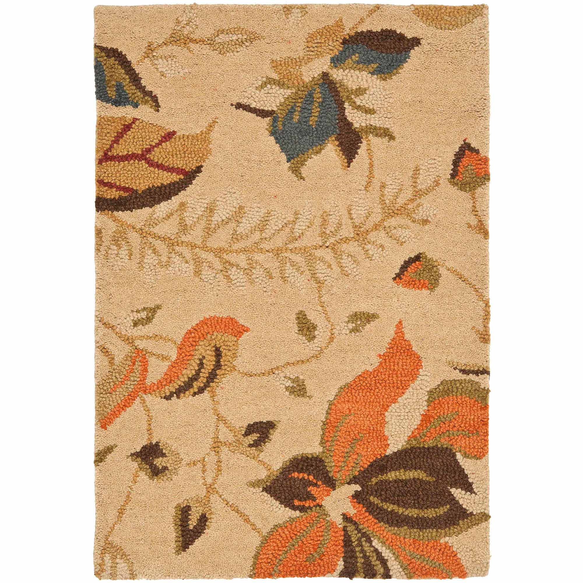 Beige and Multicolor Floral Wool Handmade Tufted Rug, 3' x 5'