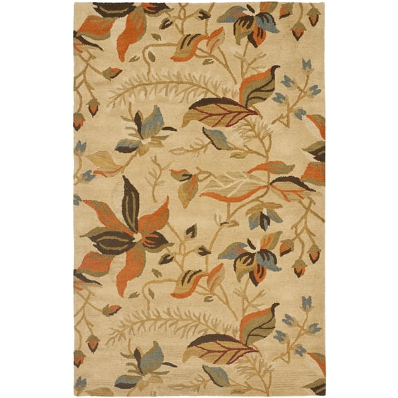 SAFAVIEH Blossom Evelyn Floral Flowers Wool Area Rug, Beige/Multi, 8'9" x 12'